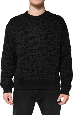 Dolce & Gabbana Mens Black Monogram Crew Neck Sweatshirt Sweater Clothing