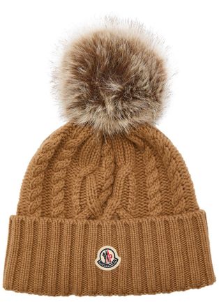 Moncler Ribbed Wool and Cashmere-blend Bobble hat - Khaki - One Size