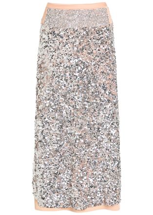 Paco Rabanne Sequin-embellished Satin Midi Skirt - Silver - 36 (UK8 / S)