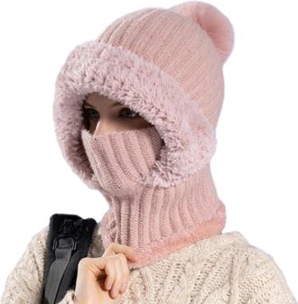 Generic Three in One Beanie Hat for Women, 3 in 1 Beanie Hat, Womens Knitted Hatin Fall and Winter (Pink)