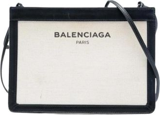 Balenciaga Pre-owned Navy Pochette Crossbody Bag - Dames - Vintage Schoudertas - Beige - ONE Size - Leer - Vintage