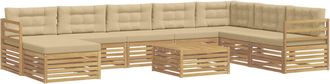 vidaXL Conjunto De Sof&aacute;s De Exterior 9 Uds. Y Beige Poli&eacute;ster Vidaxl