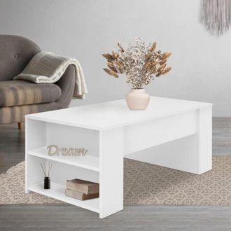 ML Design ML-Design Mesa de Centro Blanca 100x60x42 cm Madera de Roble Sonoma Mesita de Café Rectangular Moderna Mueble Auxiliar Versátil con 2 Compartimentos