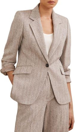 Reiss Isla One-Button Herringbone Jacket in Grey at Nordstrom, Size 12 Us