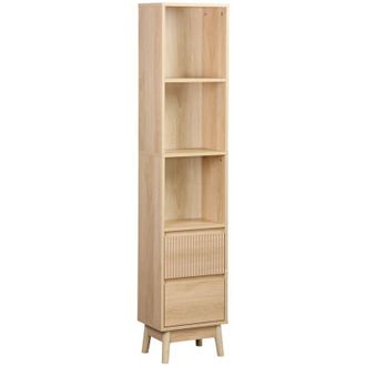 Sweeek Sweeek - 3-shelf storage column wood decor with 2 drawers, Linear, Natural, 35x25x167 cm