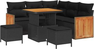 vidaXL Conjunto De Sof&aacute; De Jard&iacute;n 8 Pcs Negro Y Marr&oacute;n Rat&aacute;n Sint&eacute;tico Vidaxl