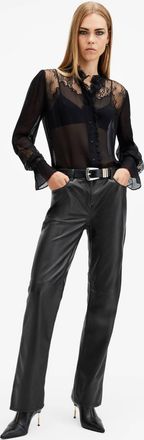 AllSaints Womens Sheep Leather Saige Straight Fit Leather Trousers, Size: UK 14/US 10