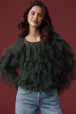 Dolan Mesh Ruffle Top