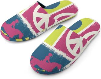 Generic Peace Love Equestrian Warm Mens Slippers Slip On Soft Fleece House Shoes Winter Indoor Outdoor