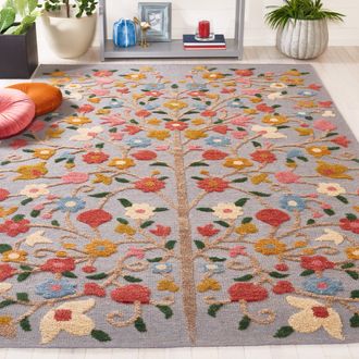 Safavieh Kenya Hand Made Area Rug, Grey / Pink Country Floral Style Non-Shedding
