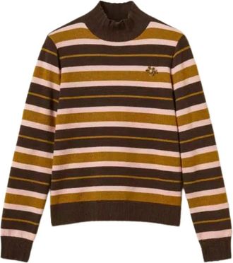 Twinset Trui met col en broche - Dames - Coltruien - Veelkleurig - S - Katoen - Truien & Vesten
