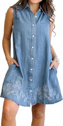 Elan Eyelet Trim Dress In Denim
