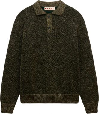 Marni Wool Polo Shirt - Heren - Ronde hals truien - Zwart - M - Wol - Truien & Vesten