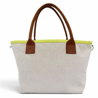 Herm&egrave;s Natural Canvas Leather Handbag Tote Bag (Pre-Owned)