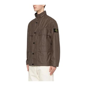 Stone Island Jassen, Heren, Bruin, L, Katoen, Waxed Pigment Cotton Tela Jas