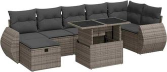 vidaXL Set De Sof&aacute;s De Jard&iacute;n Y Cojines 8 Piezas Rat&aacute;n Sint&eacute;tico Gris Vidaxl