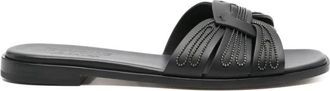 Doucal's Sliders, female, Black, Size: 8 1/2 US Black Leather Flat Sandals with Cut-Out Detailing