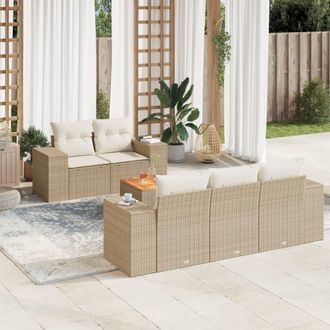 vidaXL Juego De Sof&aacute;s Jard&iacute;n Con Cojines 6 Pzas Rat&aacute;n Sint&eacute;tico Beige Vidaxl