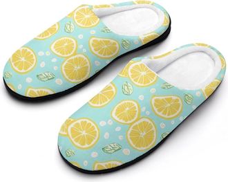 Generic Lemon Pattern Fashion Cotton Slippers for Women Memory Foam House Slippers Non-Slip House Bedroom Shoes