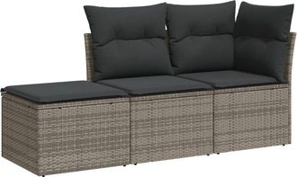 vidaXL Set De Sof&aacute; De Jard&iacute;n 3 Pzas Y Cojines Rat&aacute;n Sint&eacute;tico Gris Vidaxl