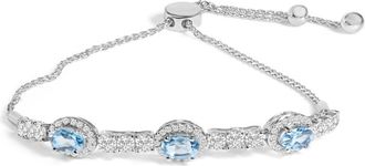 House of Brilliance 925 Sterling Silver Swiss Blue Topaz and White Sapphire Bolo Bracelet