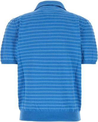 Miu Miu Womens Embroidered Cotton Polo Shirt Azzurro Exterior: Maglieria Sweater