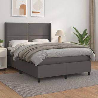 vidaXL Vidaxl - Cama Box Spring Con Colch&oacute;n Cuero Sint&eacute;tico Gris 140x190 Cm