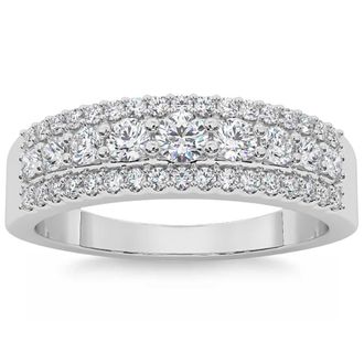 Pompeii3 5/8Ct Pave 3-Row Diamond Wedding Ring Stackable Band 14k Gold Lab Grown