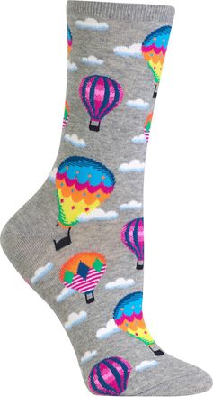 Hot Sox Womens The Outdoors Novelty Crew Socks Casual, Hot Air Balloons (Sweatshirt Grey Heather), Shoe Size: 2-8 UK