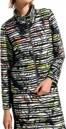 Joseph Ribkoff Tropical Cascade Knit Jacket In Vanilla/multi