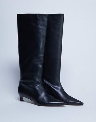 Topshop Sophie - Stivali al ginocchio premium a punta in pelle neri-Nero