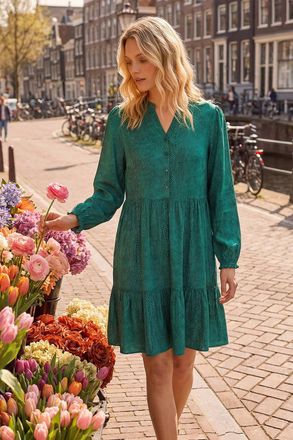 Roman Dot Print Buttoned Dress