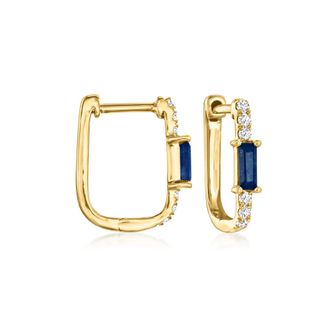 RS Pure by Ross-Simons Sapphire and. Diamond Paper Clip Link Hoop Earrings in 14kt Yellow Gold