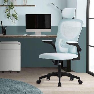 ML Design Ml-design - Silla De Oficina Ergon&oacute;mica Azul De Rejilla Asiento De Escritorio Ordernador Con Resposabrazos Acolchado, Reposacabezas Regulable Funci&oacute;n 