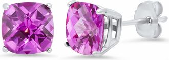 MAX + STONE Sterling Silver or Gold 8mm Cushion Cut Gemstone Birthstone Stud Earrings