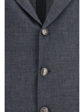 Brunello Cucinelli Mens Jacket Deconstructed Flame-Textured Wool Dark Grey Merino