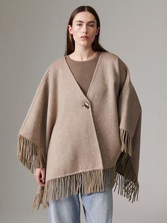 Day Birger Et Mikkelsen Fringed Open Front Poncho in Beige Melange at Nordstrom