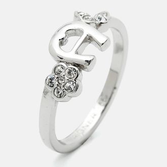 Aigner Logo Crystals Silver Tone Ring
