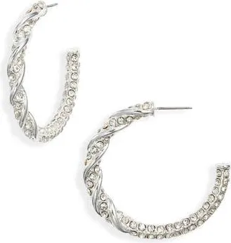 Open Edit Crystal Pav&eacute; Hoop Earrings in Clear- Silver at Nordstrom Rack