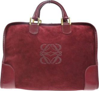Loewe Pre-owned Tote Bags, female, Red, Size: ONE SIZE Pre-owned Vintage Suede Satchel Bag with Embossed Logo