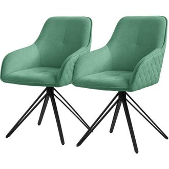 ML Design Ml-design Set 2x Silla De Comedor Giratoria Con Respaldo Y Reposabrazos Asiento Verde De Tela Tejida Tapizado Con Patas De Metal Sill&oacute;n Dise&ntilde;o Ergon&oacute;m