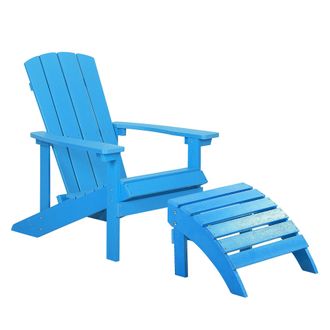 Beliani Silla De Jard&iacute;n Azul De Madera Sint&eacute;tica Con Reposapi&eacute;s Resistente A La Intemperie Estilo Moderno Adirondack