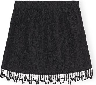 Ganni Jacquard Organza Bead Fringe Mini Skirt - Size 10/12 Black