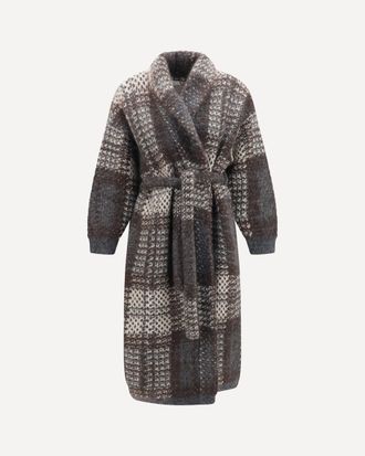 Brunello Cucinelli Cappotto Macrocheck con cintura in misto mohair Woman L