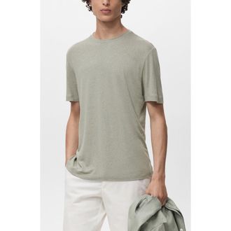 Mango Slim Fit Linen Blend T-Shirt in Mint Green at Nordstrom, Size Large