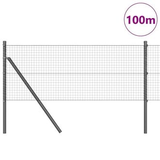 Berkfield Home Modern Welded Wire Fence with 7 Posts Grey 0.4x100 m Steel