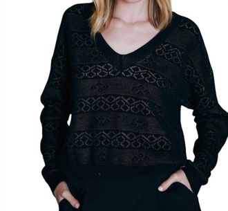 Autumn Cashmere Reversible 2-Tone Pointelle Boxy V Sweater In Black/camo