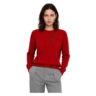 Kocca Trui met Ronde Hals en Kralenapplicaties - Dames - Ronde hals truien - Rood - XS - Wol - Truien & Vesten