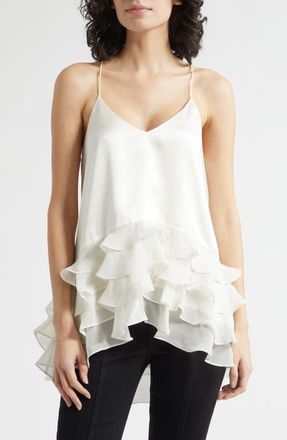 Cinq &agrave; Sept Cabrina Silk Ruffle Top in Ivory at Nordstrom, Size Xx-Small