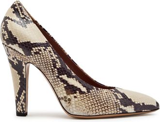 PARIS TEXAS Elsa 100 Python-effect Leather Pumps - Beige